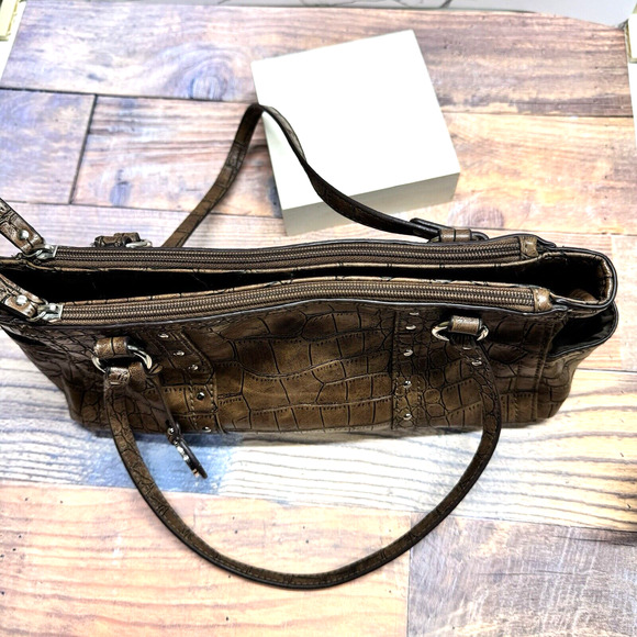 Relic Faux Alligator Shoulder Handbag Purse Brown Double Handle - Picture 14 of 16